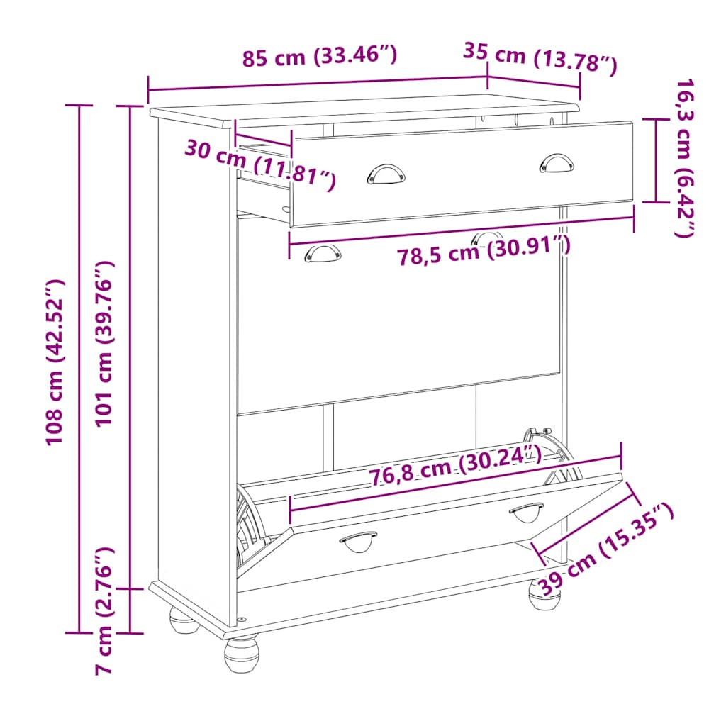 ASKIM Shoe Cabinet White 85 X 35 X 108 Cm Solid Pine Wood