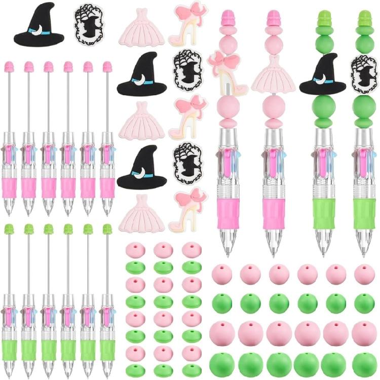 

12Pcs Witch Princess Beadable Multicolor Pen 4-Color-in-1 Multicolored Ballpoint Pen for Children School Craft Project 1