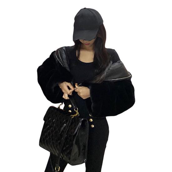 

Осень-зима Женский кардиган Пальто Утолщенный плюшевый капюшон с воротником Свободный ветрозащитный однотонный S чёрный