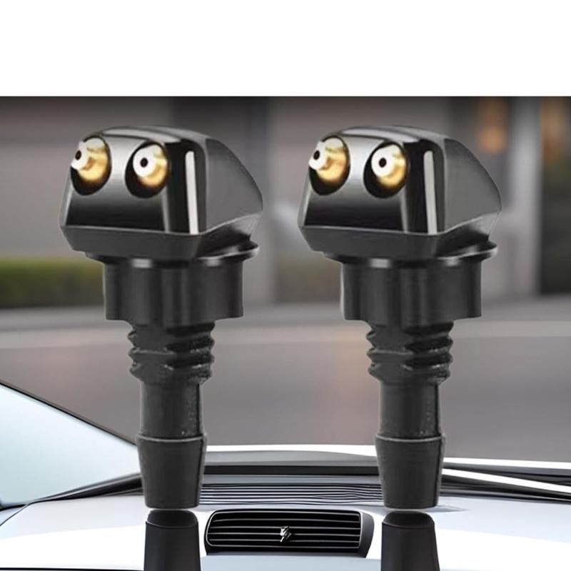 Two-Jet Windshield Washer Nozzle Kit with Adjustable Washer Heads, Hose and Fitting Pieces for Vehicle Washer Replacement Maintenance