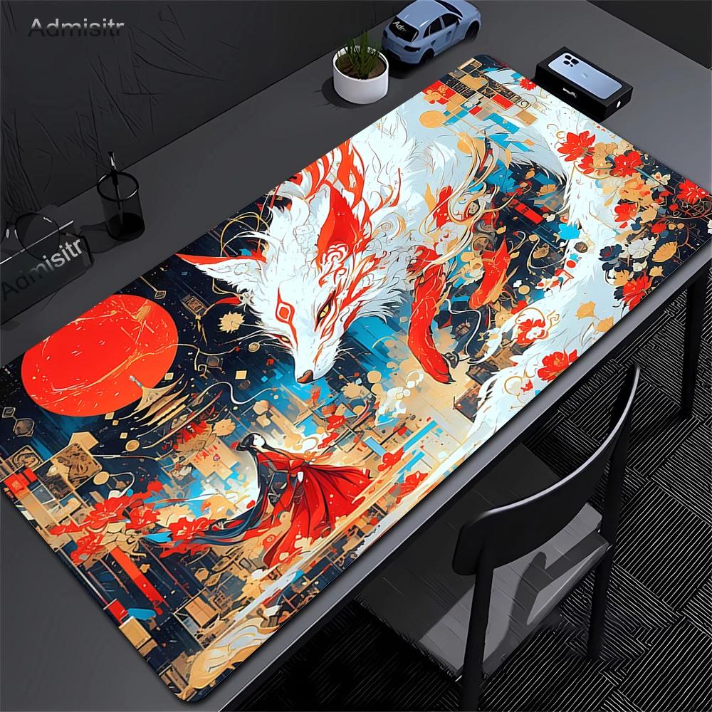 Pink Fox Large Gaming Mousepad XXL Gamer Mouse Pad Office Long Table Accessories Mouse Mat Kawaii Nine-tailed Fox Desk Mat Xxl
