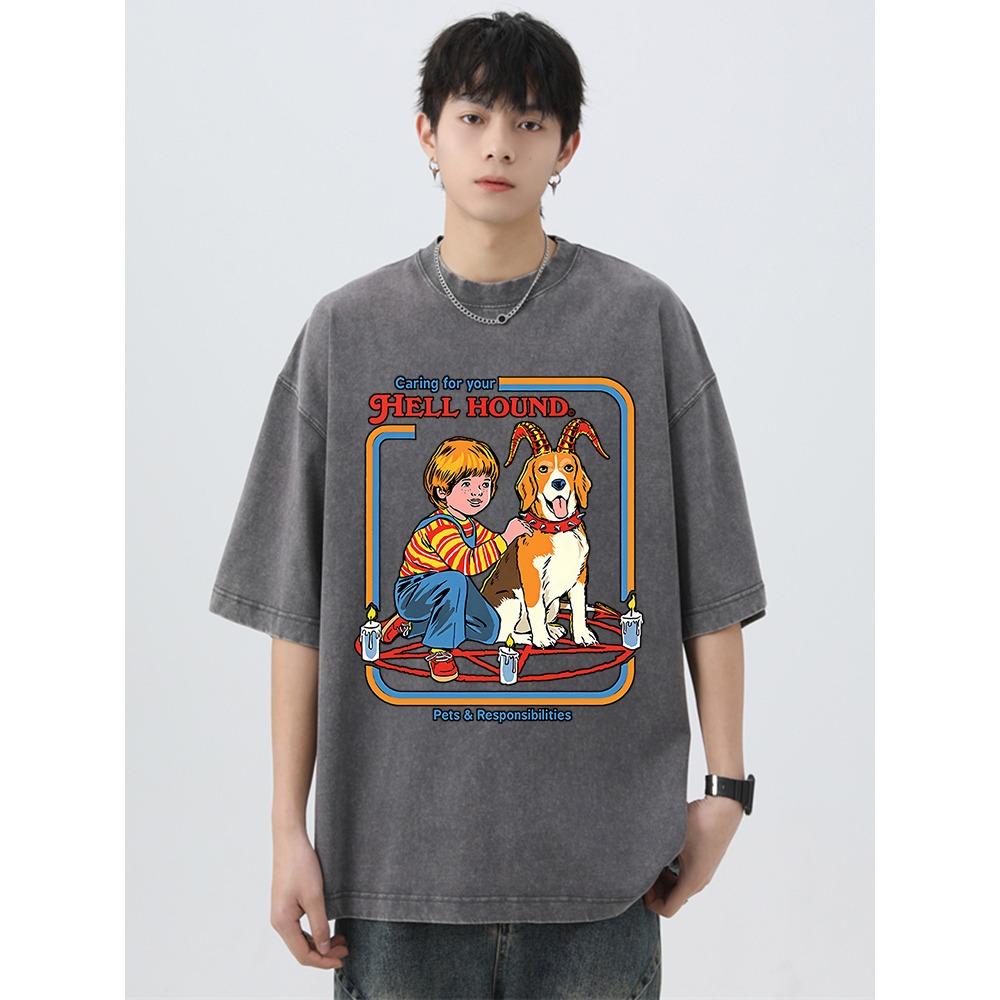 

Garing For Your Hell Hound Funny Washed Retro Men Cotton O-Neck T-Shirt Loose Oversize T-Shirts Women Clothing 3XL