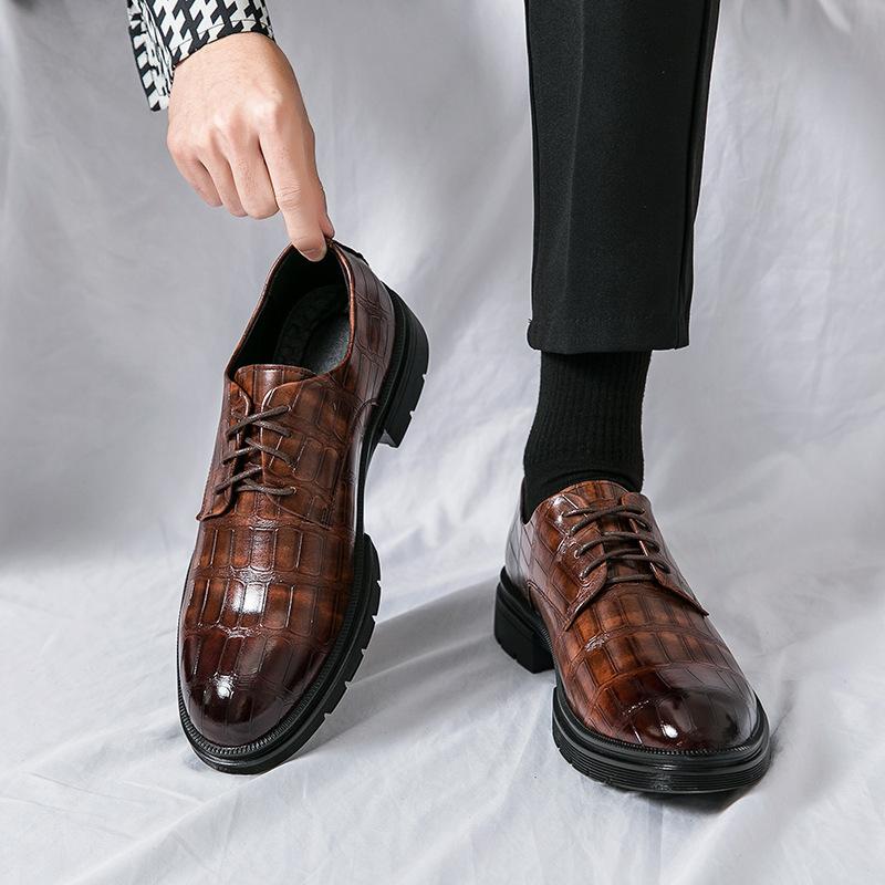 Men's shoes large size heightening dress leather shoes men's spring and autumn business casual shoes one foot loafers