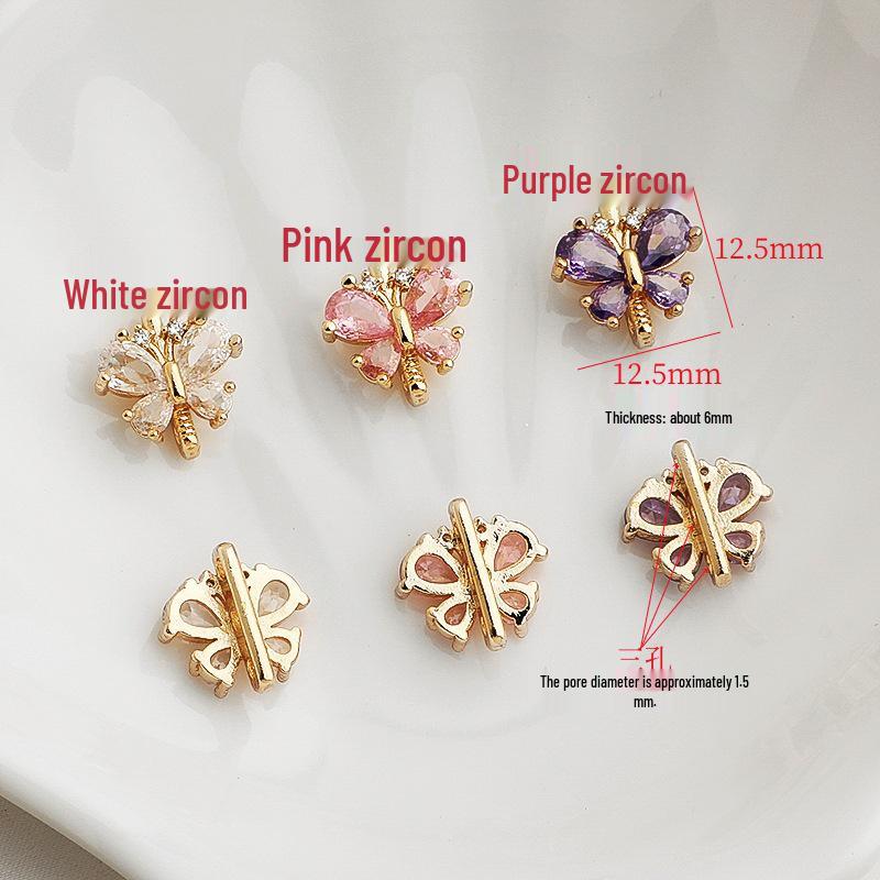 14K Gold Plated Zircon Butterfly Three-Row Spacer Beads Pearl Necklace DIY Jewelry Accessory