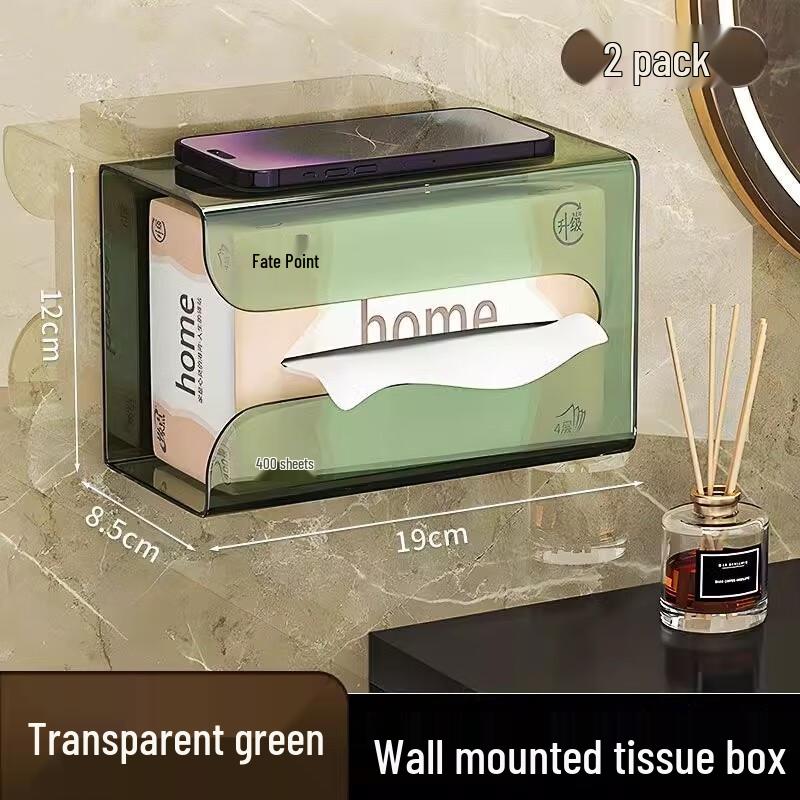 No-Drill Bathroom Tissue Box Holder with Storage Shelf