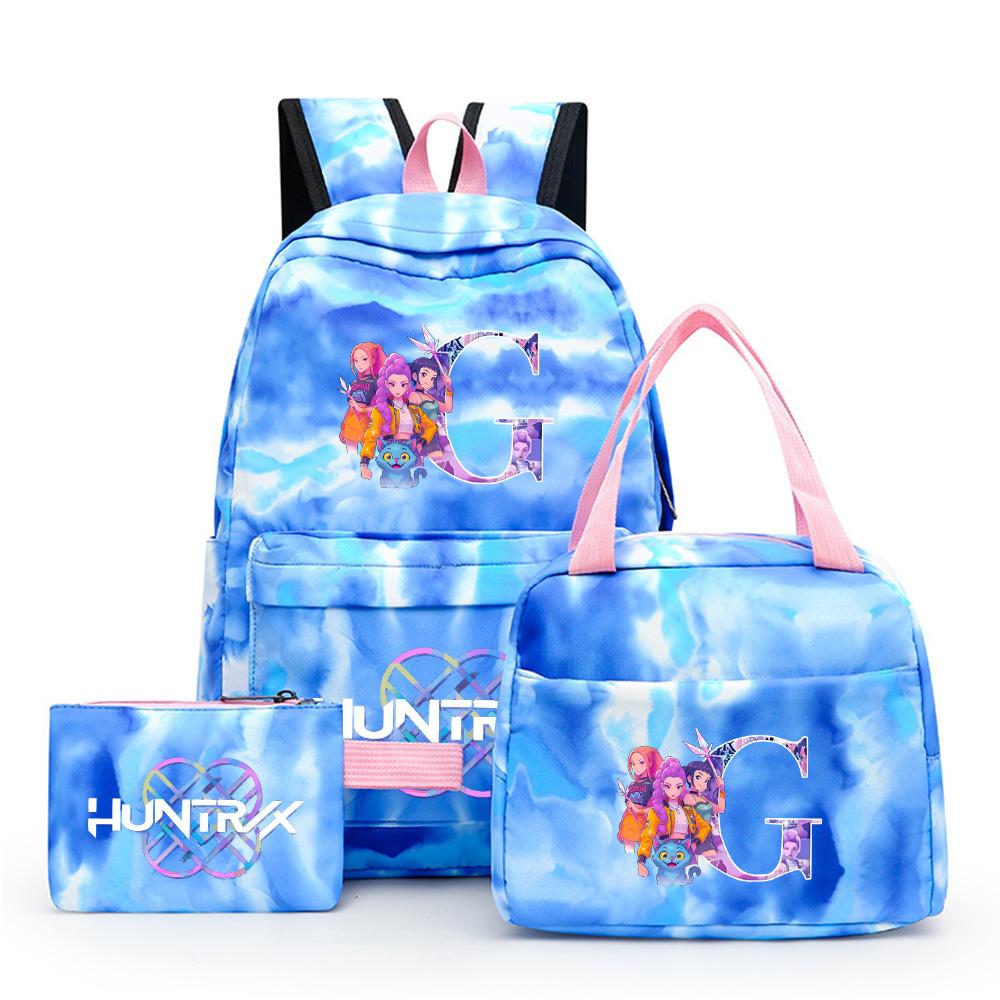 3Pcs/set Cartoon 26 English Letter Printed Backpack with Lunch Bag Pengcil Case for Teenager Girl Boy Bookbag Large Capacity Travel Bag Kid Gift