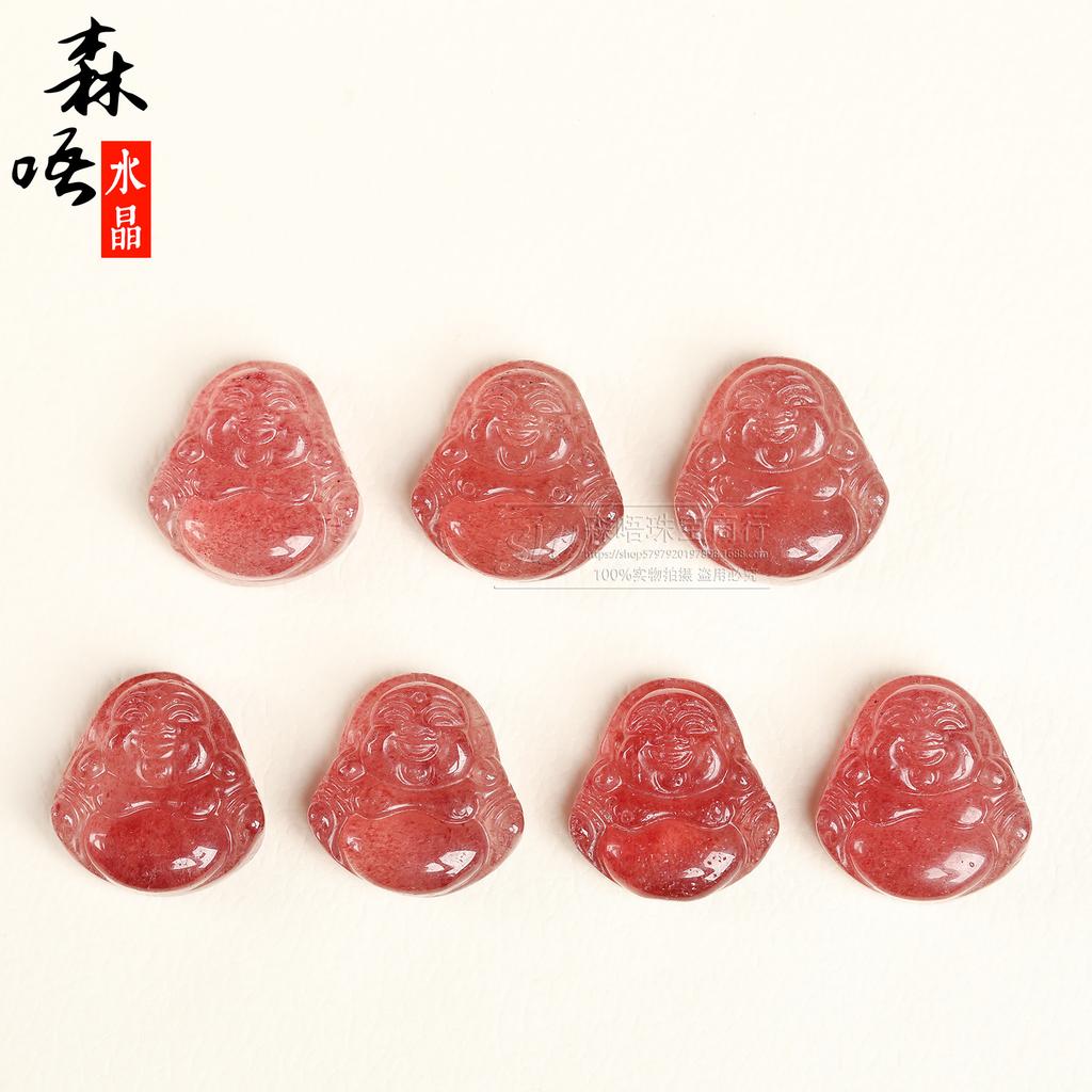 Senwu Jewelry Natural Strawberry Quartz Buddha Carving Pendants, DIY Accessories.