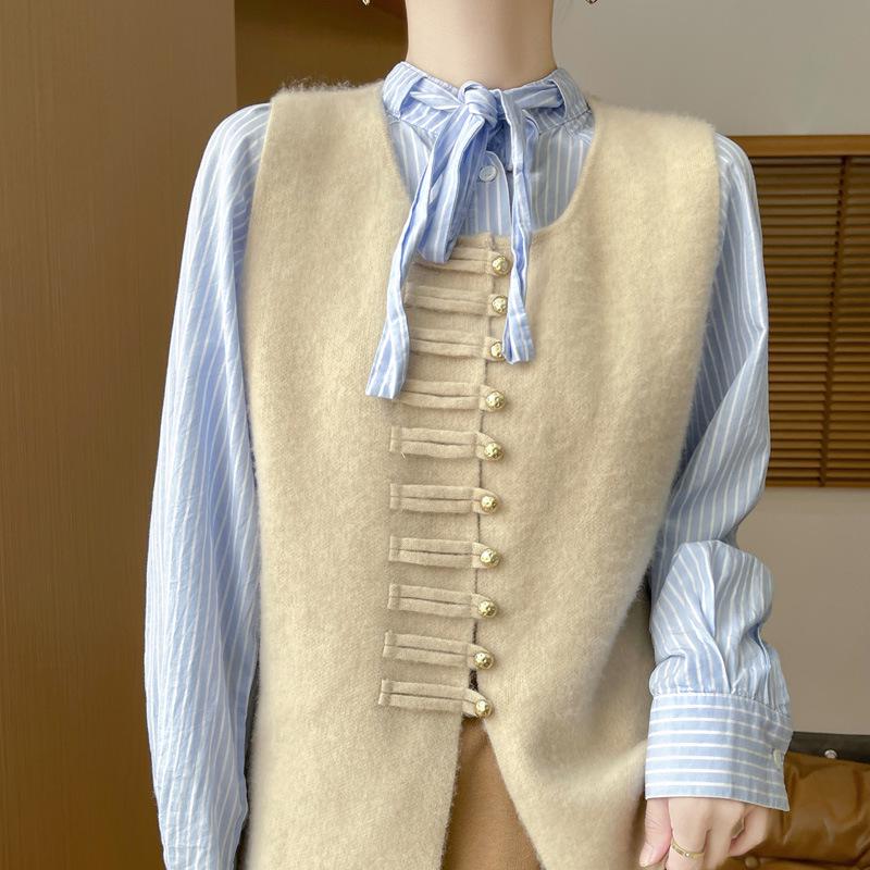 Women's Round Neck Sleeveless Wool Vest - 100% Pure Wool, High-End Feel, Perfect for Layering
