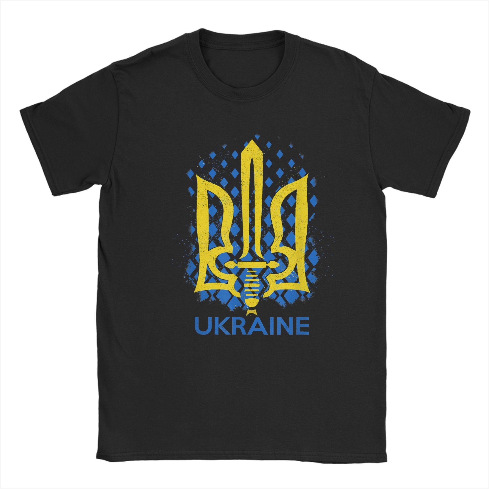 

UKRAINE TRIDENT FLAG Custom Flag Of Ukraine T Shirts Men s Hipster T-Shirts Crewneck Tees Short Sleeve Clothes Plus Size 4XL