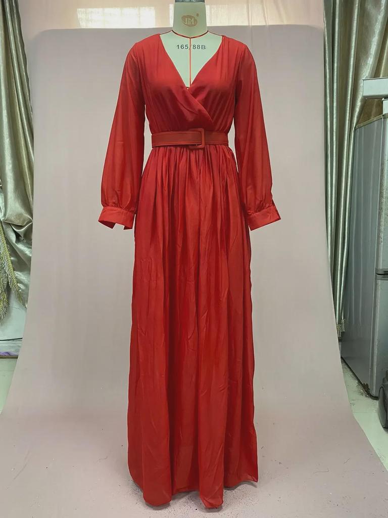 Retro Šifonové Žluté Dlouhé Šaty s Vysokým Pasem a Páskem