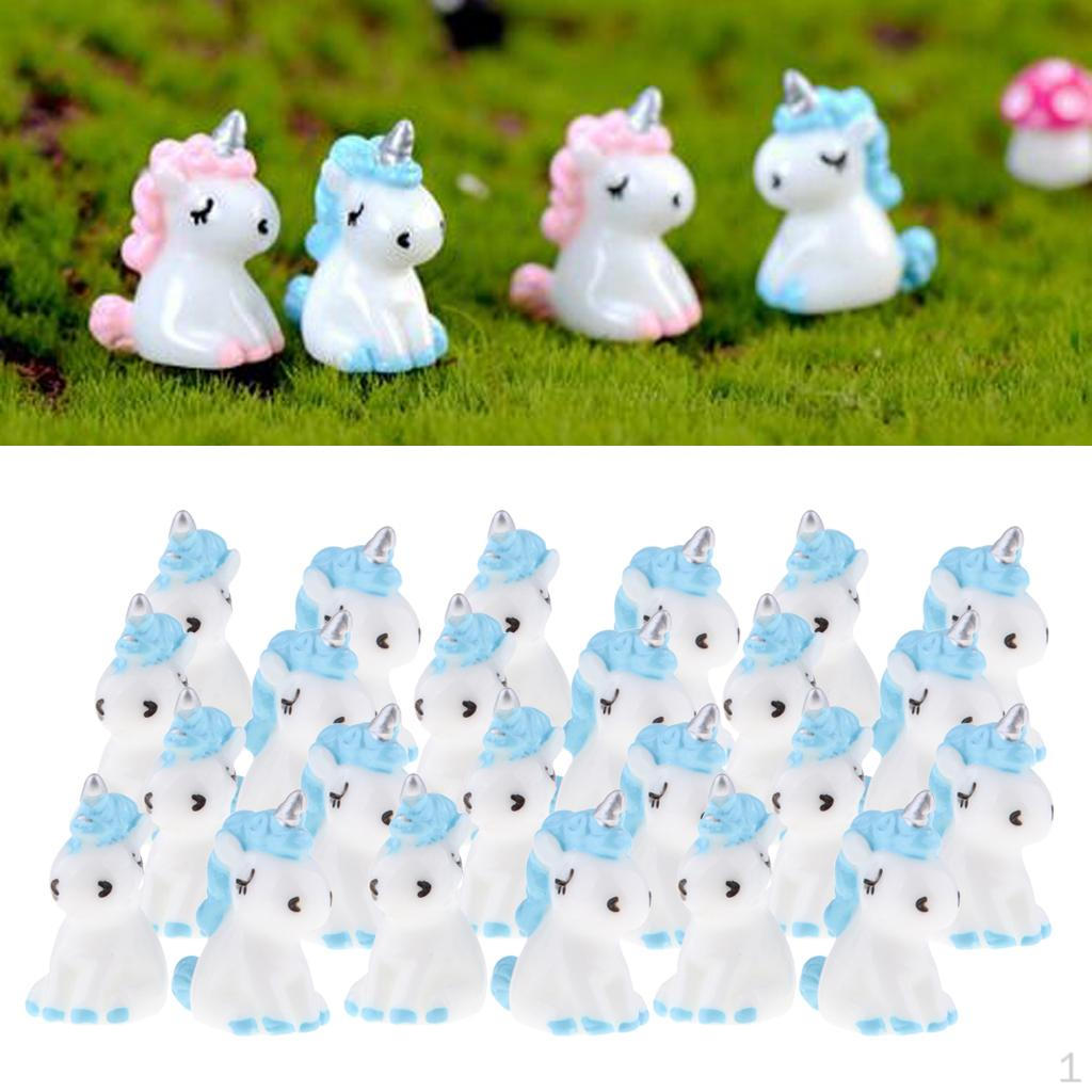 

30шт смолы милые статуи единорога миниатюрные сказочные садовые украшения синие