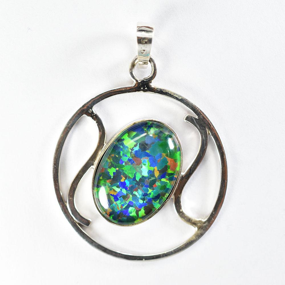 Natural Opal Pendant Multicolor Oval Cut 42 ct 925 Sterling Silver October Birthday Birthstone