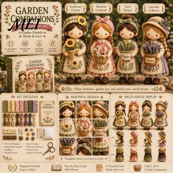 Stress Relief Craft Patchwork Girl DIY Kit, 3D Doll Sewing Set with Pre-Cut Beginner Kit Fabric Thread Needles, Cute for Home Decor Handmade
