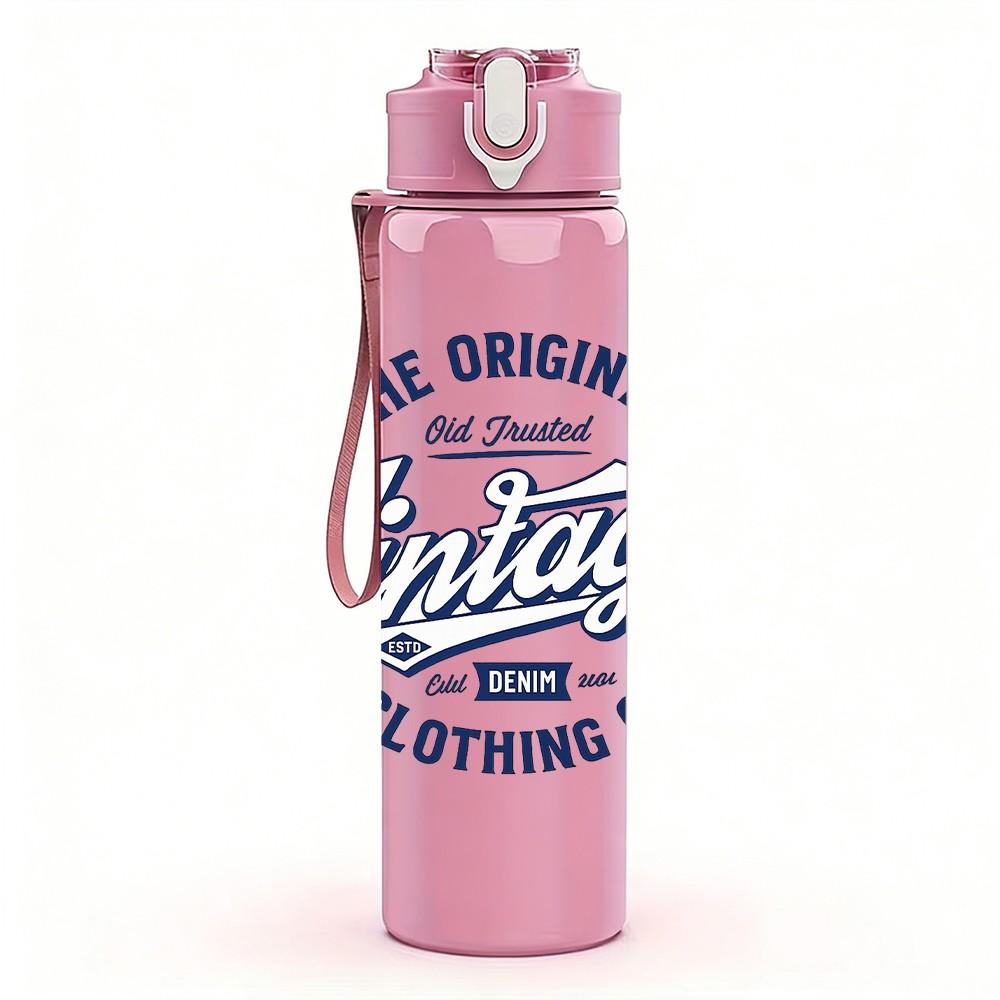1PC The Original Vintage Clothing Badge Print 750ml Color Plastic Sports Water Bottle Leakproof Flip Straw Lid Suitable for Sports Office Home Use