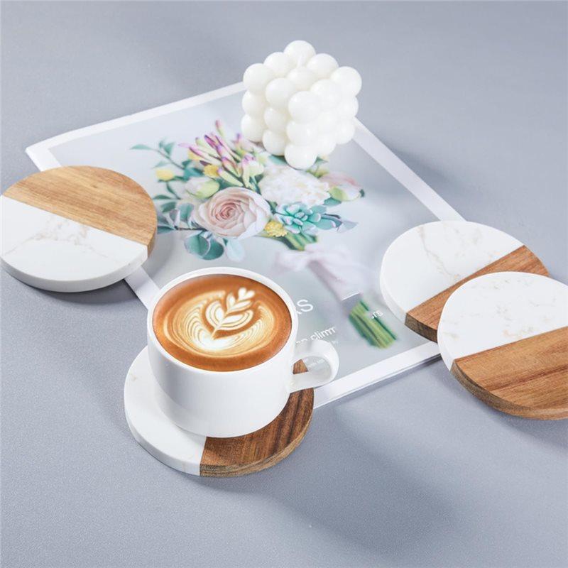CYCLI-Elegant Design Wooden And Marble Coaster Set For Coffee Tables, Ideal Perfect For Protecting Furniture