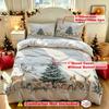 Deer Christmas Tree Snow Scene Duvet Cover Set 3 Piece Queen Size Soft Cozy Bedding Winter Holiday Gift for Family
