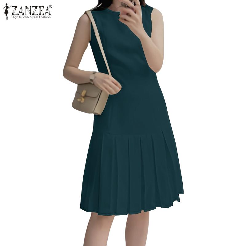 ZANZEA Women Summer Casual Round Neck Sleeveless Dress