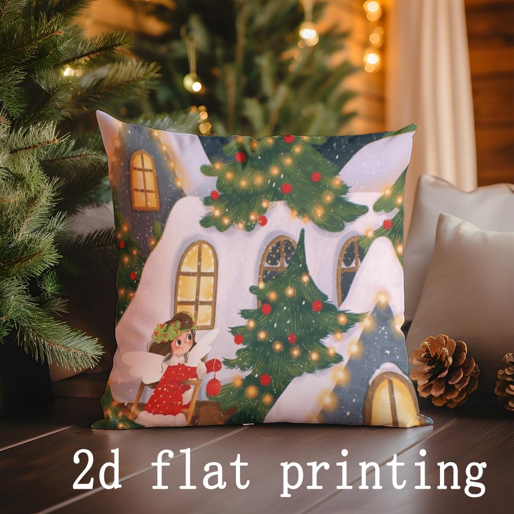 Wohndekor Weihnachten Cartoon Muster Kissenbezug Geeignet für Sofa Schlafzimmer Auto Kissenbezug Kissen Rechteckiges Rückenkissen