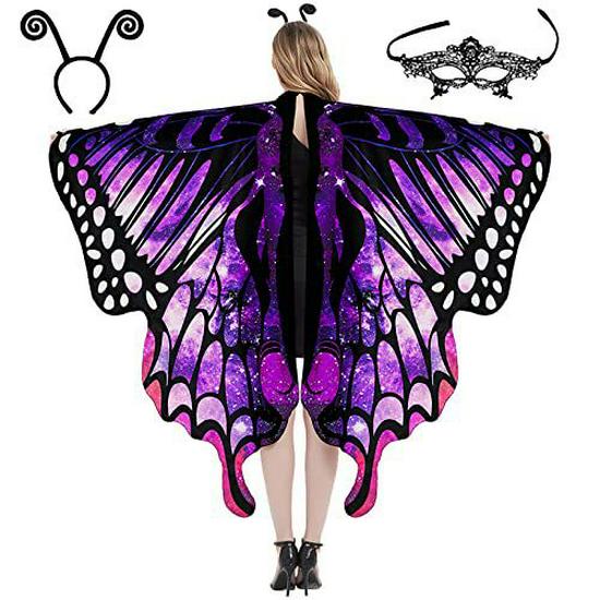 Rotating Butterfly Shawl: Halloween Belly Dance Gradient Wings Cloak