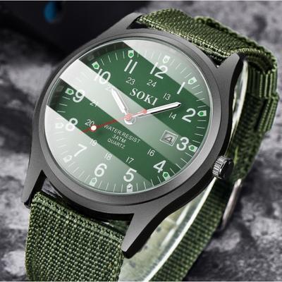 Stilvolle Herren-Militäruhr, lässiges Nylon-Uhrenarmband, Quarz-Uhrenarmband, Kalenderanzeige