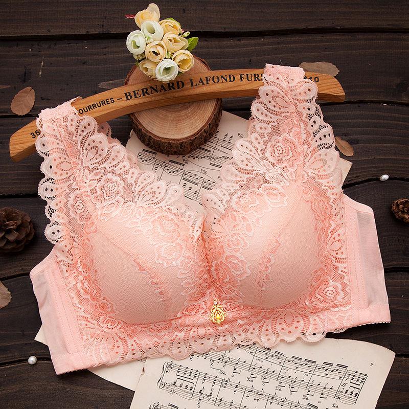New embroidered underwear without steel ring bra, gather and adjust large size vest type upper support lace progressive bra