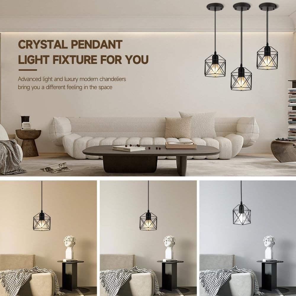 US Stock Minimalist Cage Pendant Lamp Black Metal Chandelier Adjustable Hanging Light Fixture for Restaurant Coffee Lighting