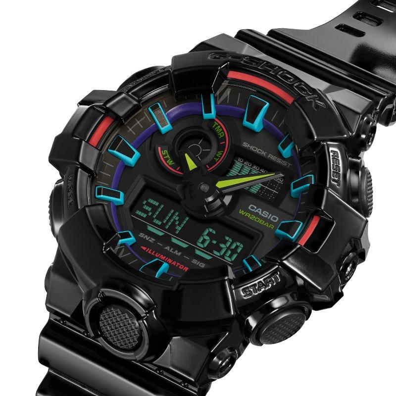Casio G-SHOCK Herren Resin 200M Wasserdicht Analog Stoßfest Quarz Uhr GA-700RGB-1A