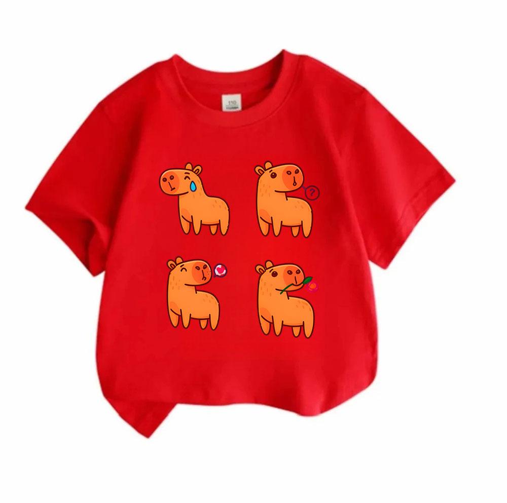 Kids Boys Girls 100% Cotton Crew Neck Short Sleeve T-Shirt, Cute Cartoon Orange Capybara 4-Panel Funny Graphic Casual Lightweight Summer Tee for Child