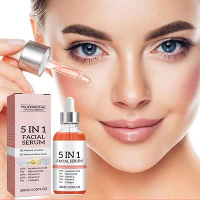 5 In 1 Face Serum Hyaluronic Acid Anti Wrinkle Aging Moisturizing Whitening Vitamin C Fade Spots Shrink Pores Skin Care Produce