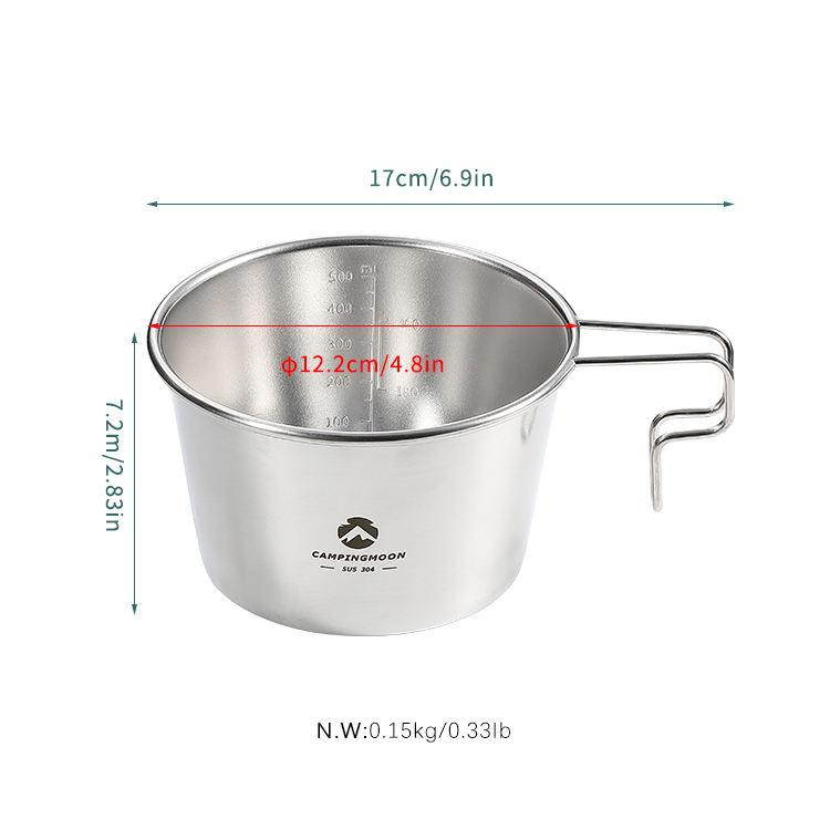 CAMPINGMOON Sierra Bowl for Picnic Woodland 450ml Folding Handle Pure 304 Stainless Steel Outdoor Camping Cookware 12cm серебряный