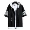 Męskie Bluzy Letnia Odzież Męska T-shirt Bluza z Kapturem na Zamek Kreskówka Casualowy T-shirt z Nadrukiem Top z Kapturem Krótki Rękaw