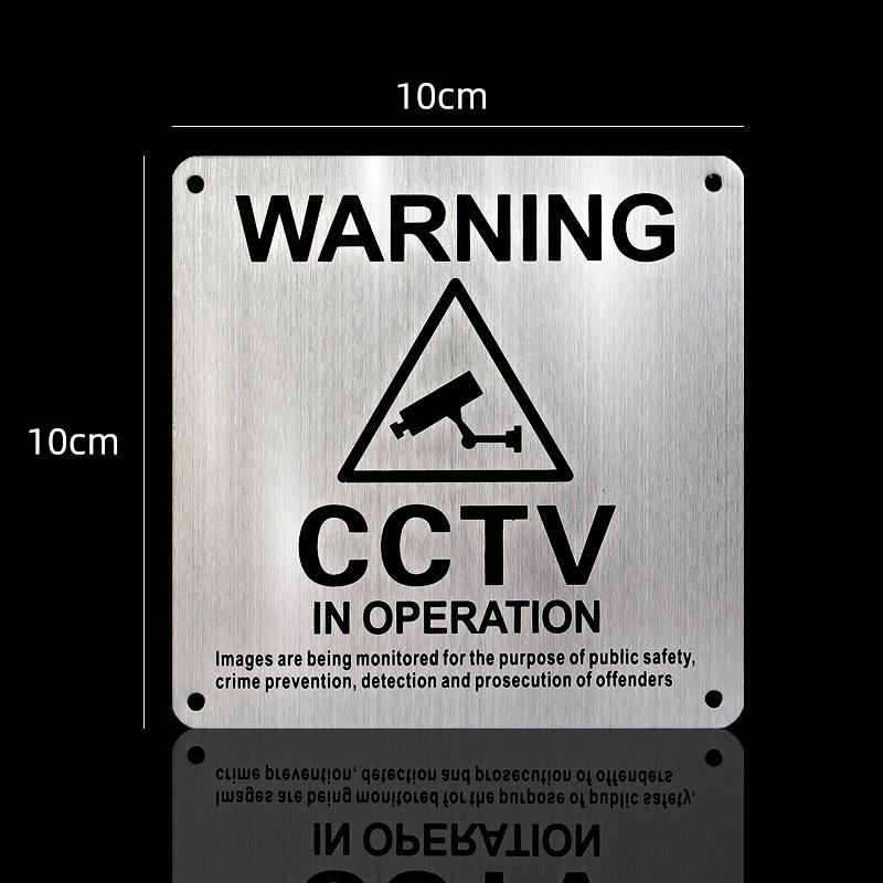 Brushed Aluminum Surveillance Sign Metal Safety Plate Anti-rust Stainless Steel Nameplate Durable Warning Label Outdoor