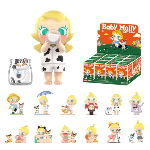 

POP MART Baby Molly & Baby Tabby Series [Assorted Box of 12] Pop Mart Gachapon Blind Box Figures, Plastic Models, Premium Toys, PVC Soft Vinyl, Origin