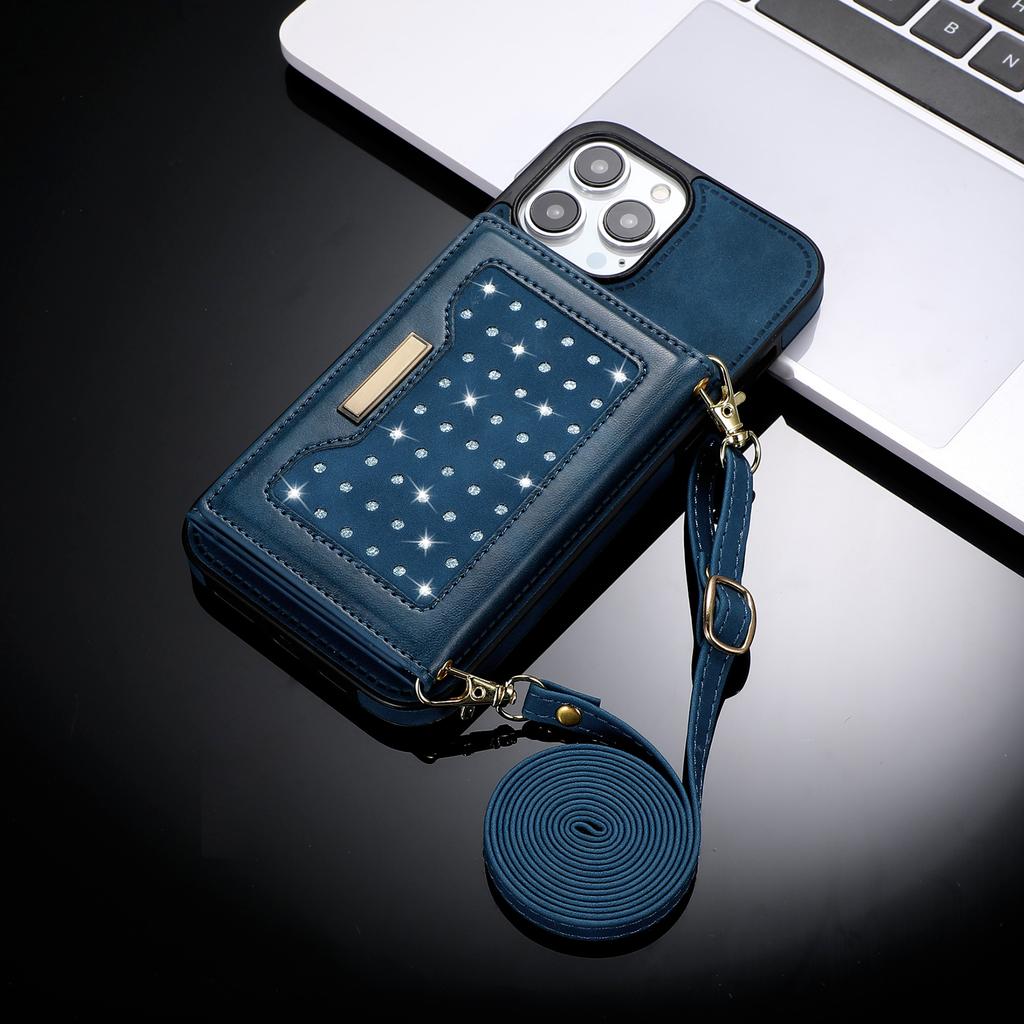 Lanyard Crossbody Wallet Leather Cards Solt Bag Cover for Samsung Galaxy S23 S22 Ultra S21 FE A54 A52s A72 A53 5G Glitter Case