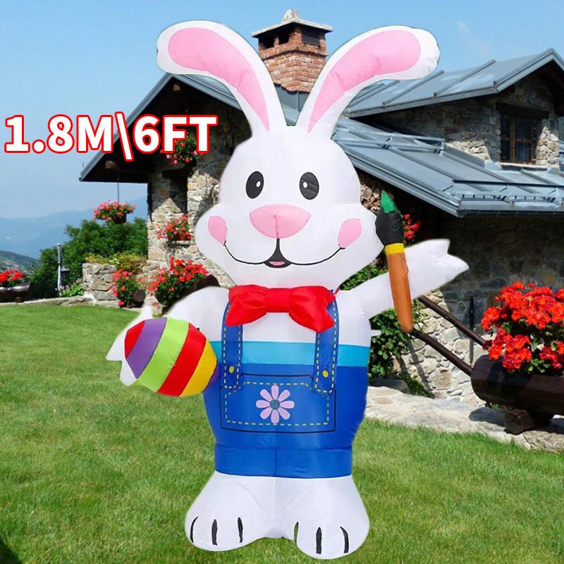 Multitypes Inflatable Toy Giant Rabbit Egg Happy Easter Inflated Model Decoration with LED Lights Bunny Outdoor Yard Bunny Decor
