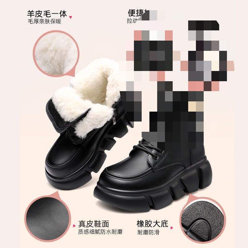 Fur Integrated Snow Boots Women's Winter Short Boots Women's Real Soft Leather Velvet Warm Thickened Soles Martin Boots Women's Cotton Shoes Women