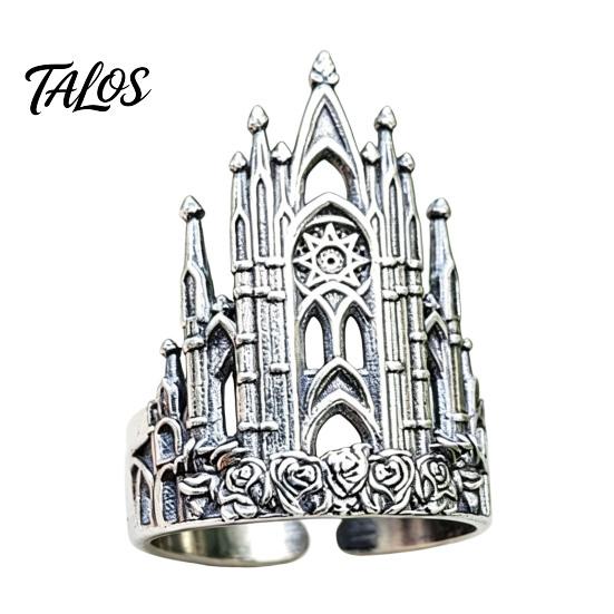 Gothic Castle Ring Retro Hollow for Men Women, Church Statement Punk Style Alloy Ring, Non Tarnish Carving Open Hypoallergenic Finger Jewelry