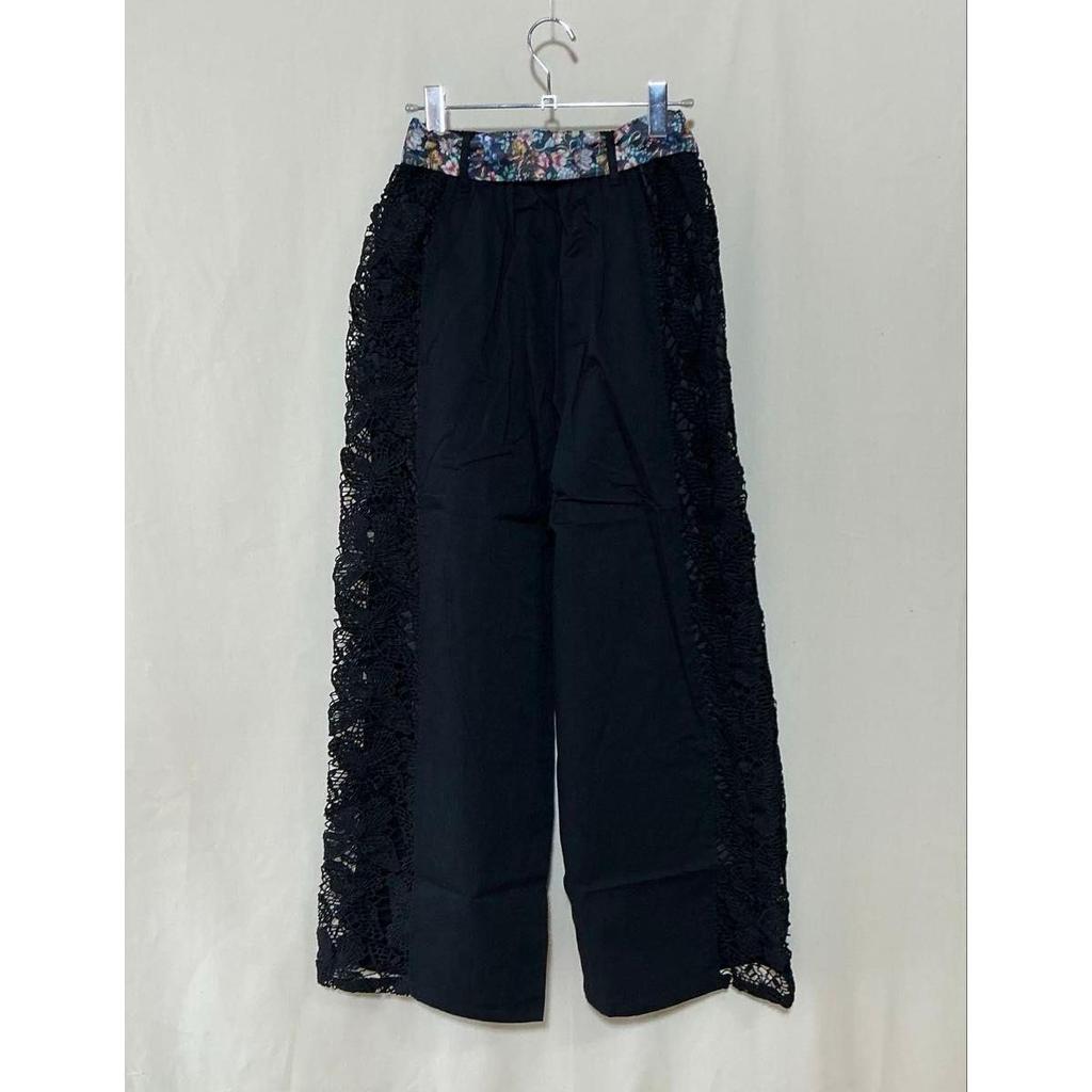 Used Izuscala New 562212 Butterfly lace pants with ribbon belt Black