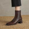 Krazing Pot Sheepskin Autumn Winter Shoes Thick Heels Size 42 Square Toe Zipper Vintage Ankle Boots