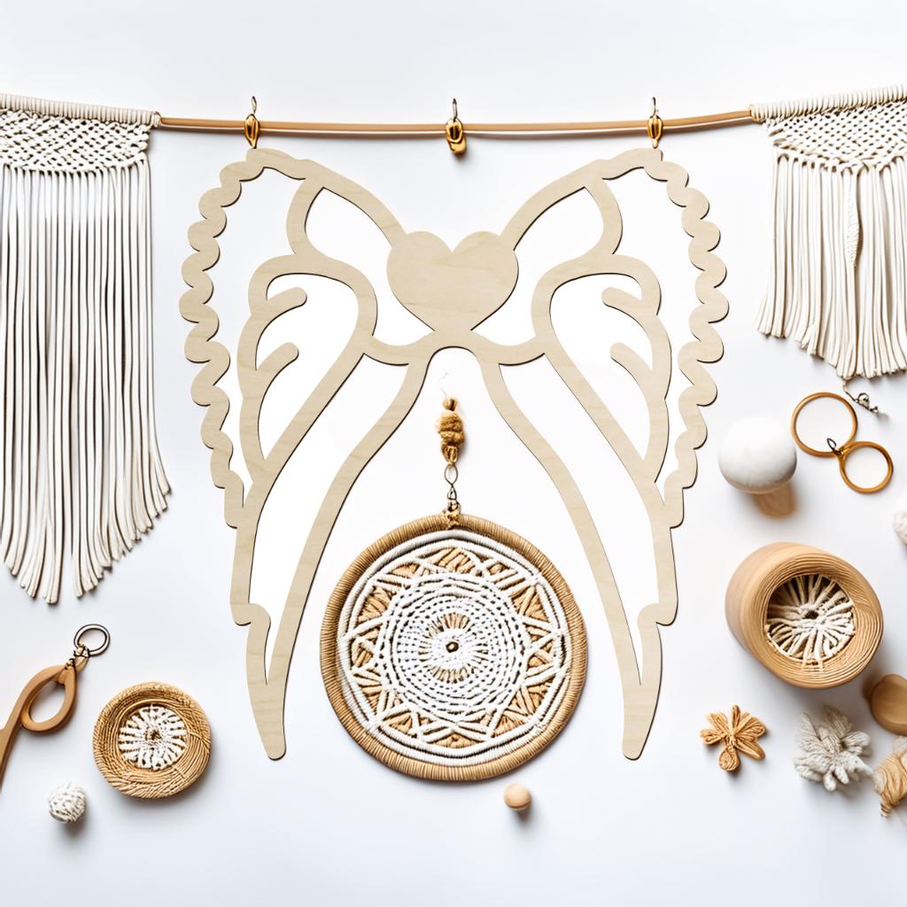 Openwork Wooden Wings 10cm from Plywood Base for Macrame Wreath Decorations