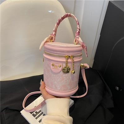 New Silk Scarf Printed Bucket Bag Simple and Versatile Handbag Bag Women's Shoulder Messenger Bag