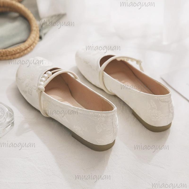 Chinese Style Mary Jane Shoes 2025 Summer Beige Size35 40 Women's Shoes Low Heel Pumps Slip On Ladies Casual Single Shoes