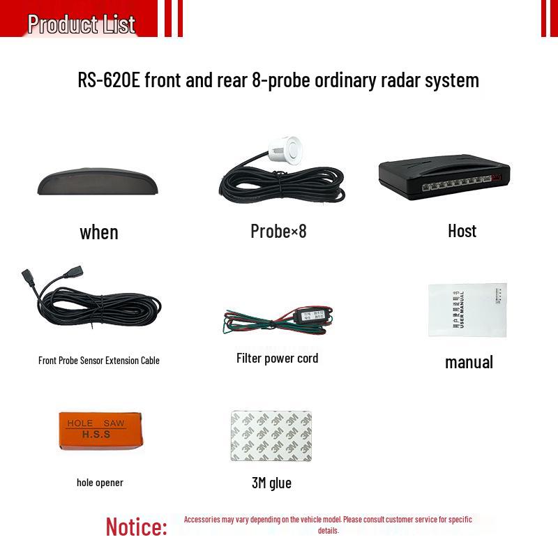 Boruisi Crescent LED Reversing Radar with Beeping Sound and 8 Sensors