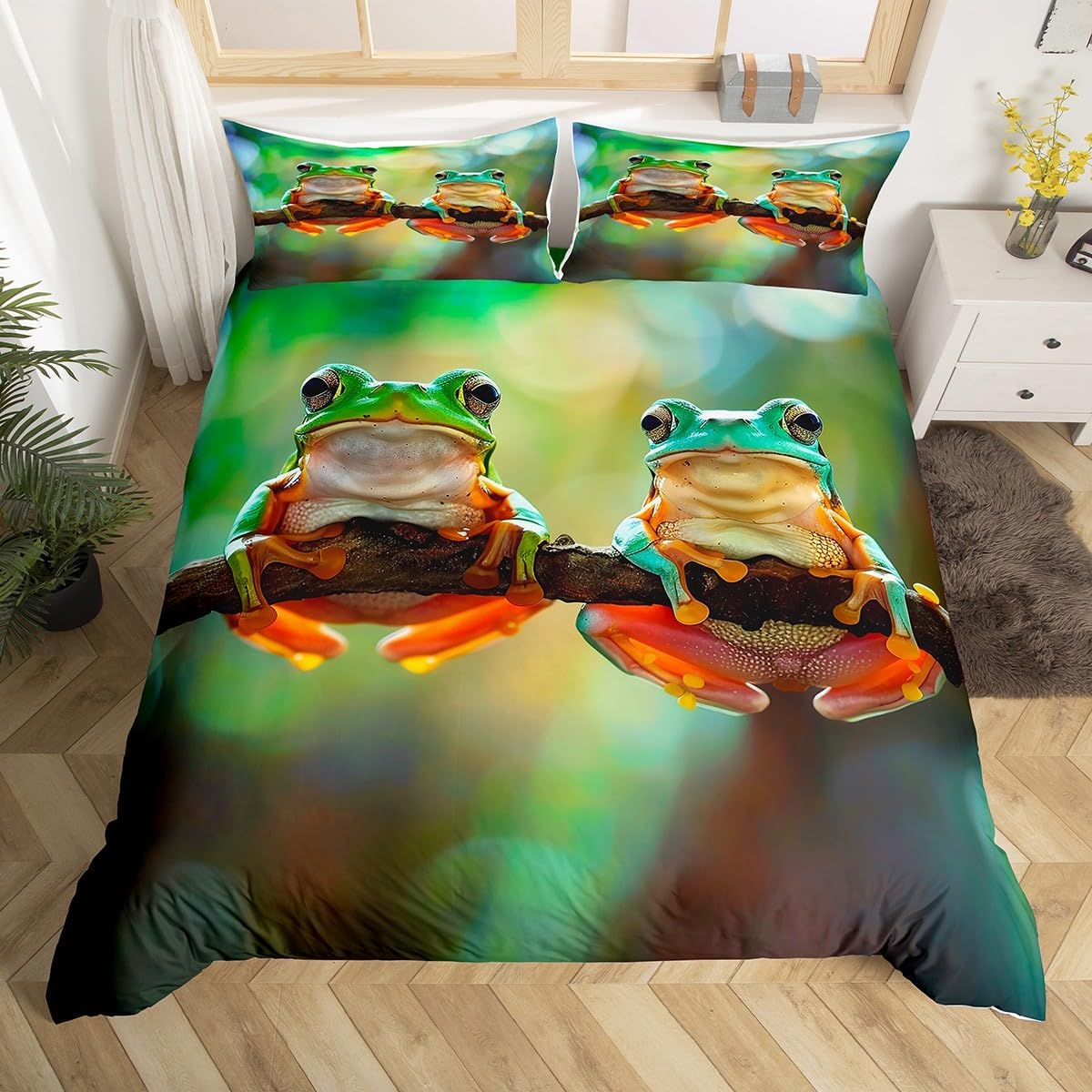 

Frog Duvet Cover Tropical Amphibian Bedding Set Wild Animal Comforter Cover for Boys Girls Tropical Nature Theme Bedspread Cover EU Single(135*200cm)3pcs