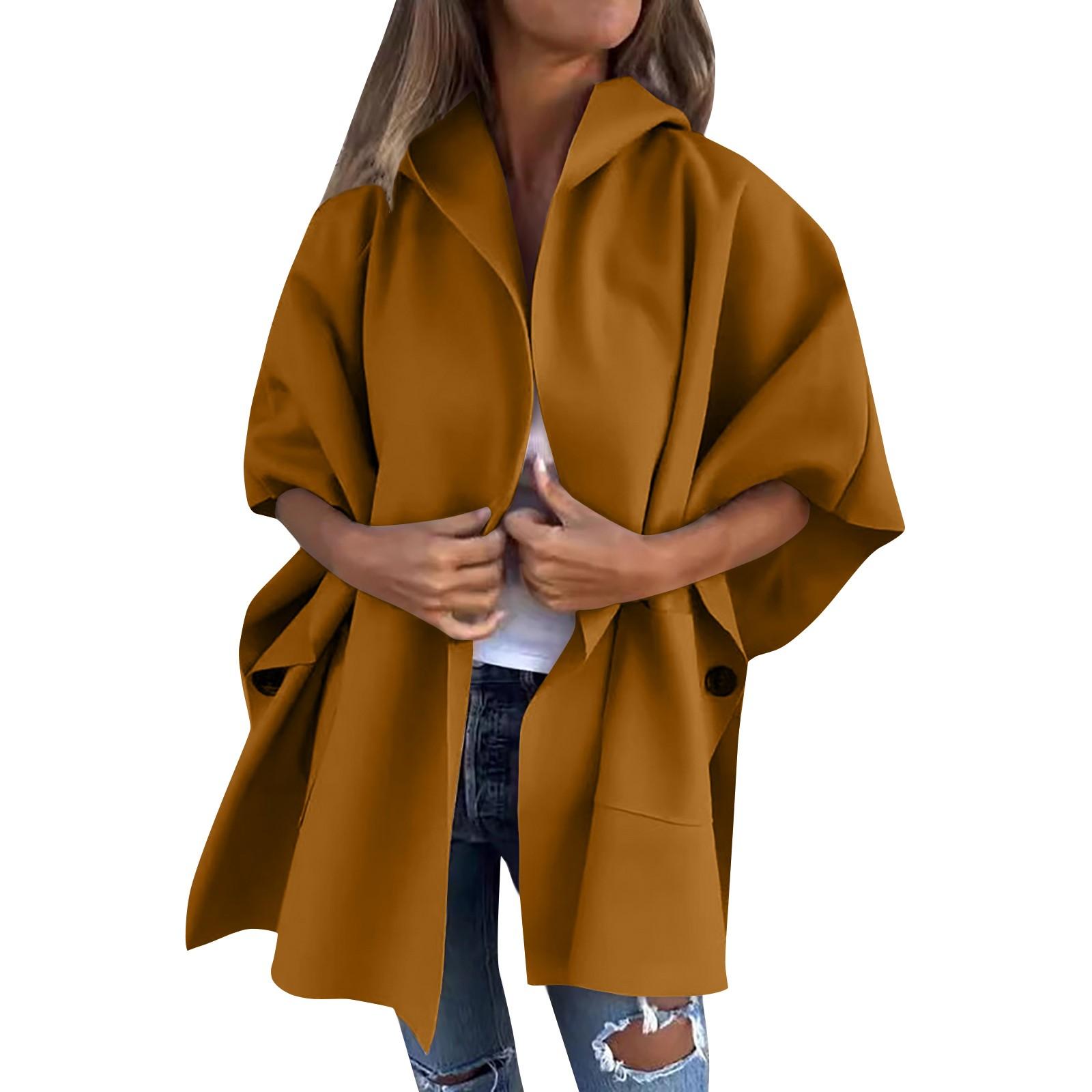 

Женские куртки Осень Повседневная ветровка Куртка-накидка Верхняя одежда с карманами Повседневная куртка-накидка XL коричневый