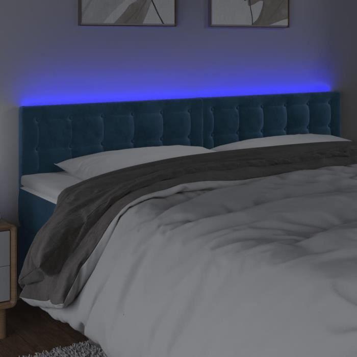 3122104 vidaXL LED Headboard Dark Blue 160x5x78-88 Cm Velvet