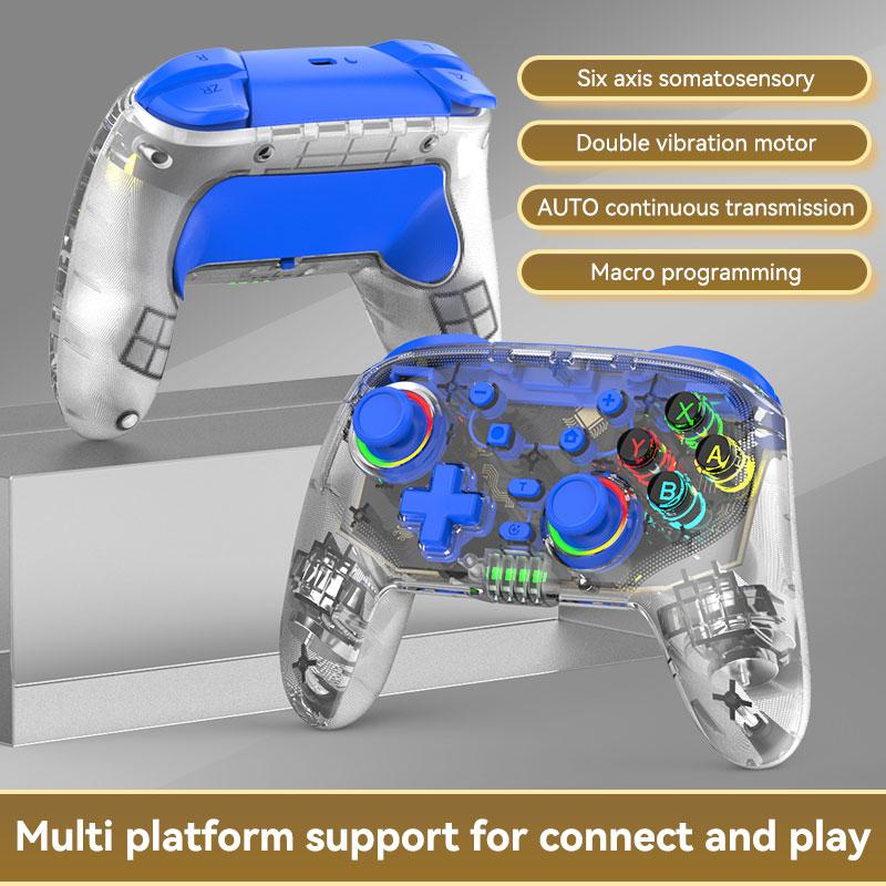 Transparent Wireless Gamepad Controller 6-Axis Joystick Dual Vibration JoyPad for PS4 Controller PS3 Control Gaming Console синий
