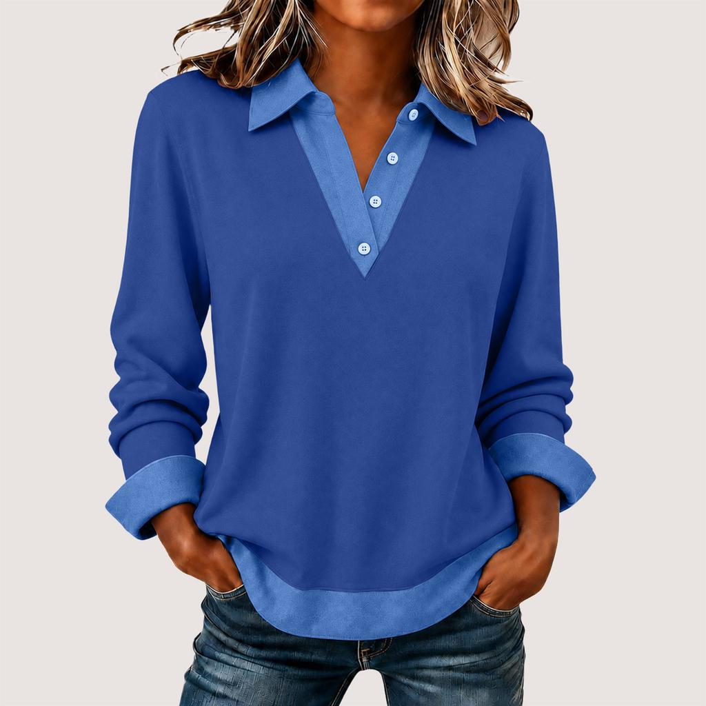 Women's Casual Long Sleeve Knit Shirt with Denim Collar Pullover Top