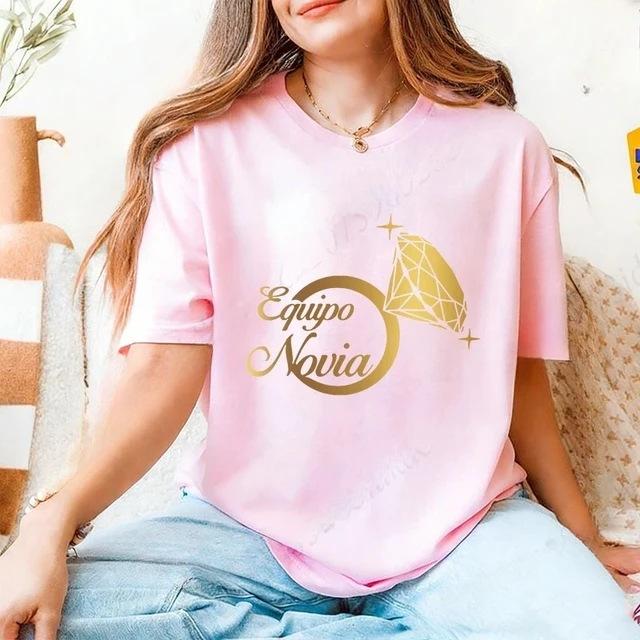

Spanish Girls Wedding Diamond Ring Graphic Tops Bridal Shower Engaged Bride Squad Bachelorette Party TShirts Short Sleeve Tees 4XL