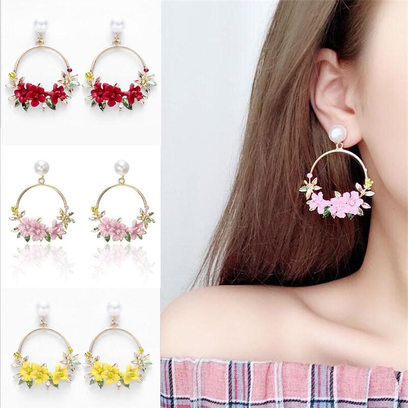 

Женские серьги с цветами Ins, цветные серьги из мягкой глины с вишневым цветом, кольцо, кружевное кольцо, жемчуг, подарок на день рождения, дикий ужин, ювелирные изделия, ювелирные изделия